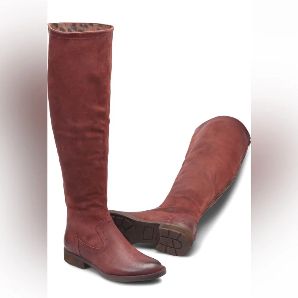NEW Born Borman Dark Red Brick Distressed Leather Knee High Boots